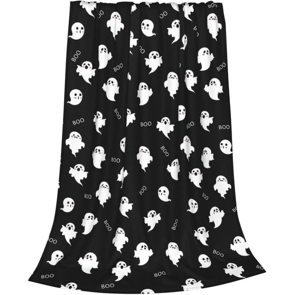 Odenmar Halloween Ghost Throw Blanket 30 x 40 Inch Soft Flannel Lightweight Cozy Spooky Blanket for Sofa Bed Couch Chair, Funny Boo Pattern Decorative Blanket