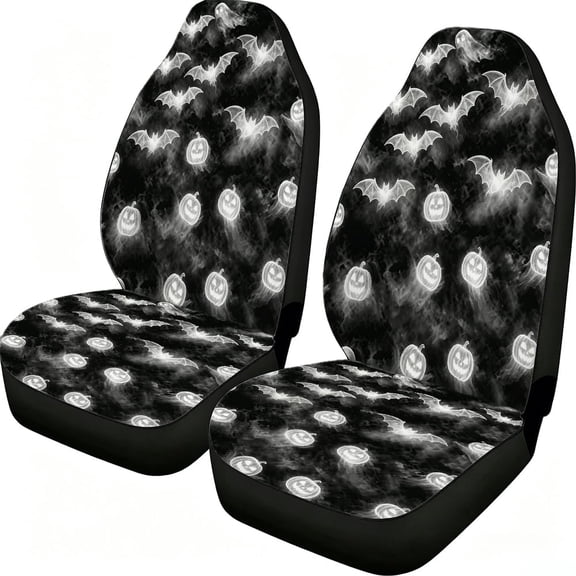 Odenmar Halloween Bat Pumpkin Car Seat Covers 2-Piece Front Protectors Gray Mesh Fabric Universal Fit for Trucks Vans Suvs