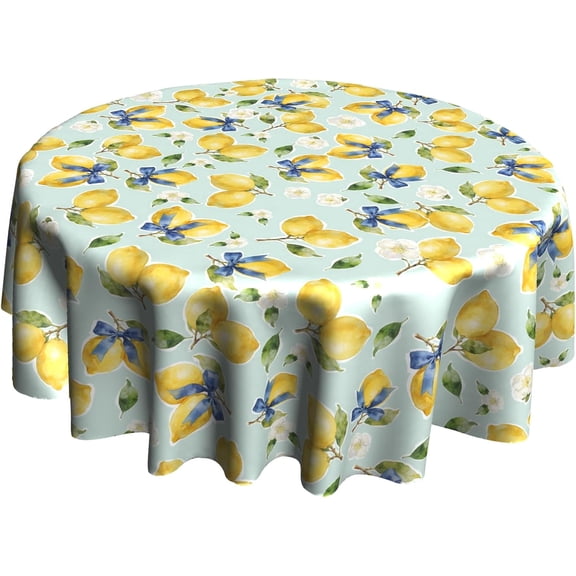 Odenmar Lemon Floral Round Tablecloth 60 Inch, Fresh Fruit Pattern Table Cover, Waterproof Washable Polyester Tablecloth for Kitchen Dining Party Decor