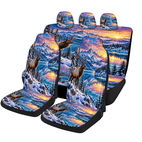 Universal Design Setting Odenmar Mountain Elk Lake Landscape Car Seat Covers Full Set 5 Seats ...