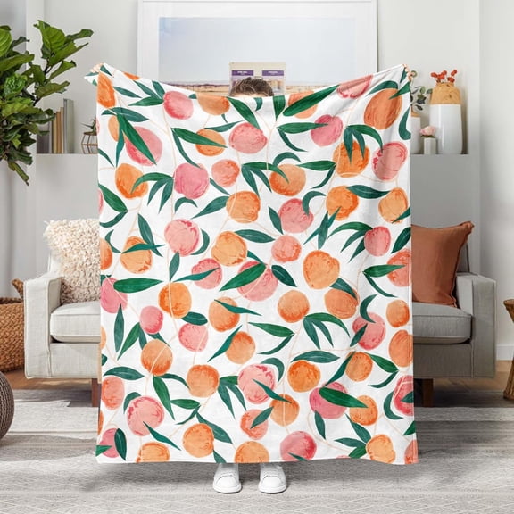 Odenmar Peach Fruit Throw Blanket 30 x 40 Inch Soft Flannel Lightweight Cozy Colorful Fruit Blanket for Sofa Bed Couch Chair, Decorative Home Throw