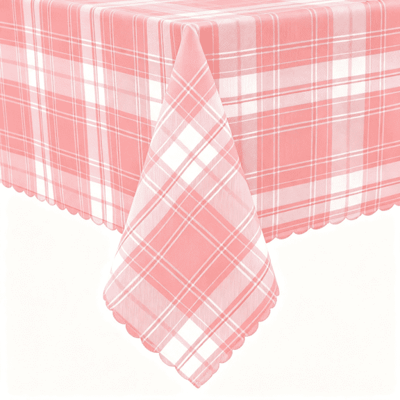 Odenmar 60 x 84 inch Rectangle Tablecloth, Featuring Pink Plaid Check Pattern, Made from Polyester Fabric for Dining Kitchen Party Decor