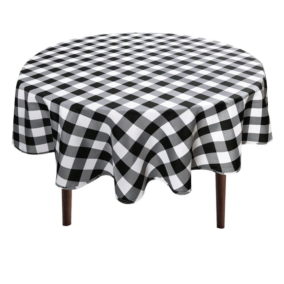 Odenmar Round Plaid Tablecloth 60 Inch, Black and White Checkered Table Cover, Waterproof Washable Table Cloth for Dining Table, Kitchen, Picnic and Farmhouse Table Decor