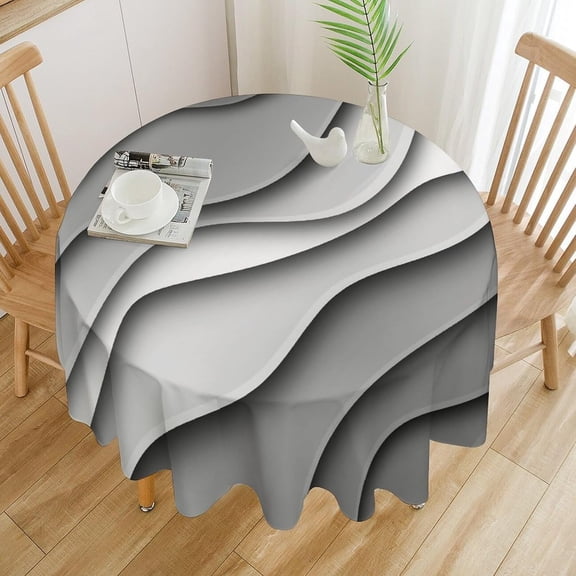 Odenmar Round Tablecloth 60 Inch, Grey Black Ombre Geometric Table Cover, Modern Abstract Polyester Round Tablecloth for Dining Table, Kitchen, Party & Home Decor