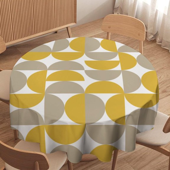 Odenmar Round Tablecloth 70 Inch, Mid Century Modern Tablecloth, Retro Geometric Atomic Pattern Table Cover, Waterproof Washable Polyester Tablecloth for Dining Kitchen Party Decor