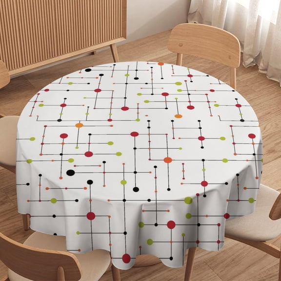 Odenmar Round Tablecloth 70 Inch, Mid Century Modern Tablecloth, Retro Geometric Atomic Pattern Table Cover, Waterproof Washable Polyester Tablecloth for Dining Kitchen Party Decor