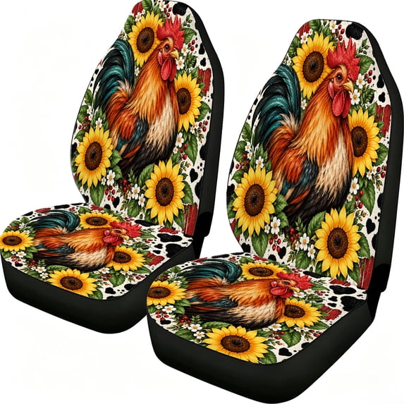 Odenmar Sunflower Rooster Floral Western Car Seat Covers 2-Piece Front ...