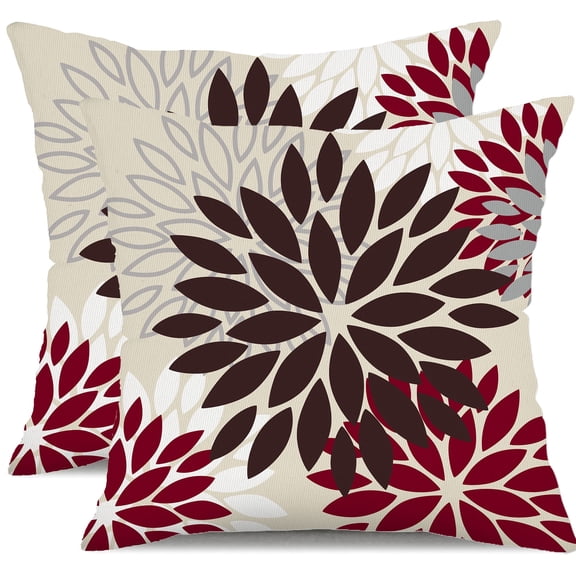 Odenmar Throw Pillow Covers Set of 2, 16x16 Inch Floral Polyester Cushion Covers, Modern Decorative Pillow Cases for Couch Sofa Living Room Indoor Outdoor