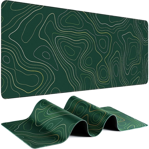 Odenmar Topographic Green Mouse Pad 32 x 12 Inches, Extended Desk Mat with Smooth Cloth Surface, Non-Slip Rubber Base, 0.12 Inch Thick Mouse Pad for Office, Home, and Gaming