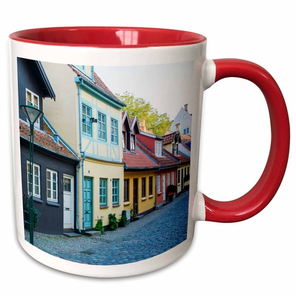 3drose, Odense Denmark, Beautiful Old Row Homes, 11oz Two-tone Red Mug