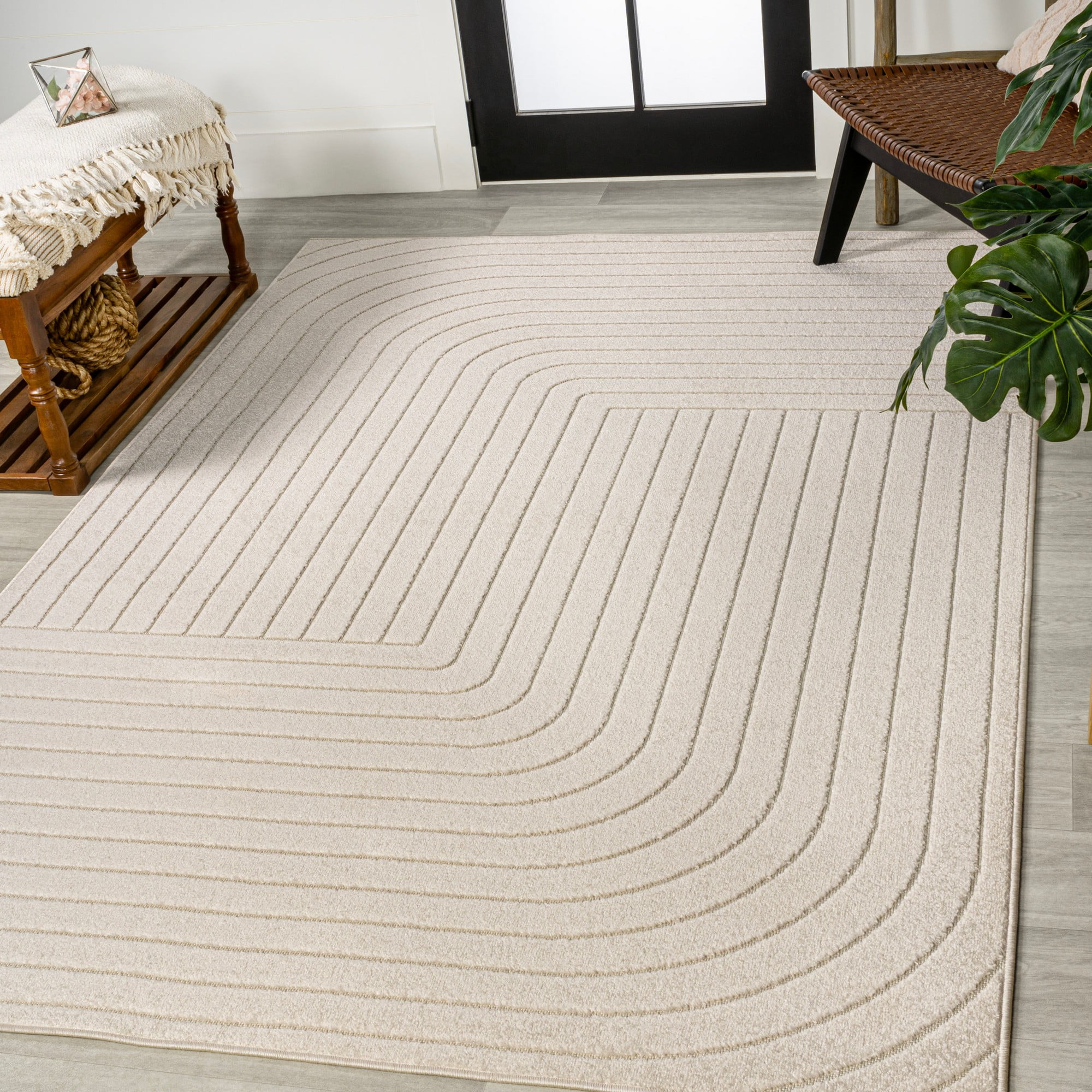 Odense Ivory Cream High-Low Geometric Indoor Outdoor Rug