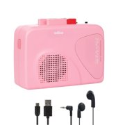 Odeo SOCASS010 Pink Cassette Tape Player, Portable Battery Operated, Radios Am Fm With Built-In Speaker