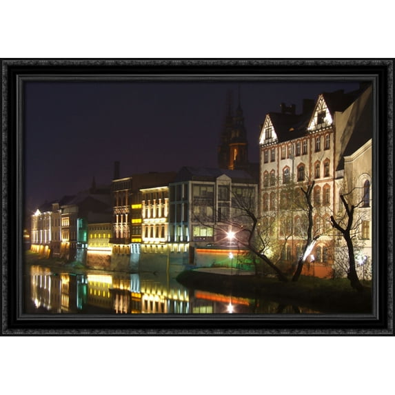 Oder River in Opole 40x28 Large Black Ornate Wood Framed Canvas Art