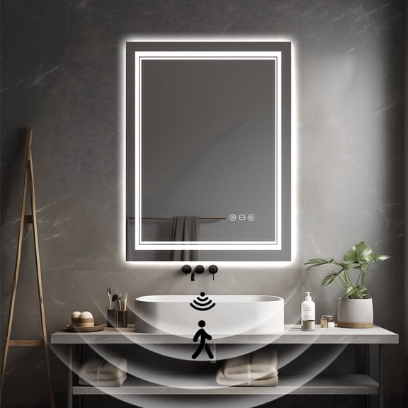 Odernirror 24"x32" LED Bathroom Mirrors with Body Sensor 3 Lighting Modes, Anti-Fog Tempered Glass Mirror