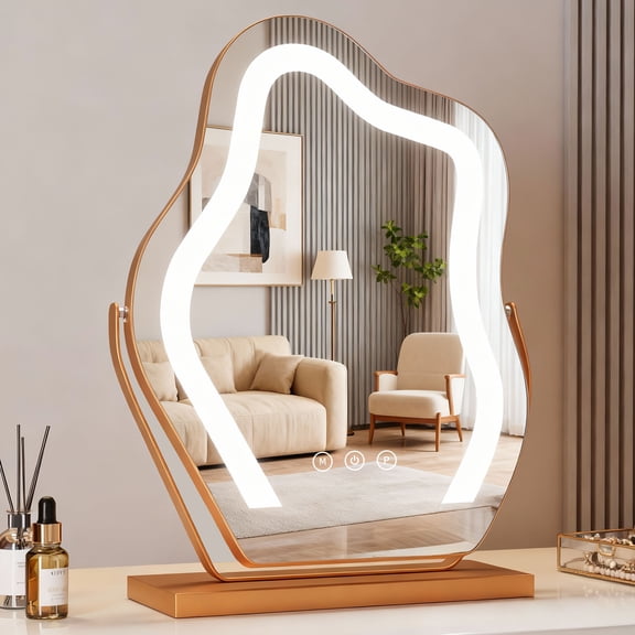 Odernirror Makeup Mirror with LED Lights,360° Rotation HD Glass Gold Cloud-Shaped Vanity Mirrors