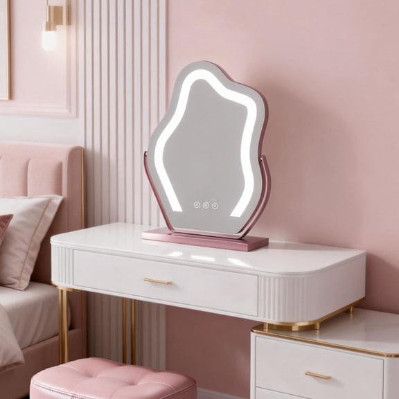 Odernirror Makeup Mirror with LED Lights, Cloud-Shaped Vanity Mirror, 360 Rotation, Rose Gold