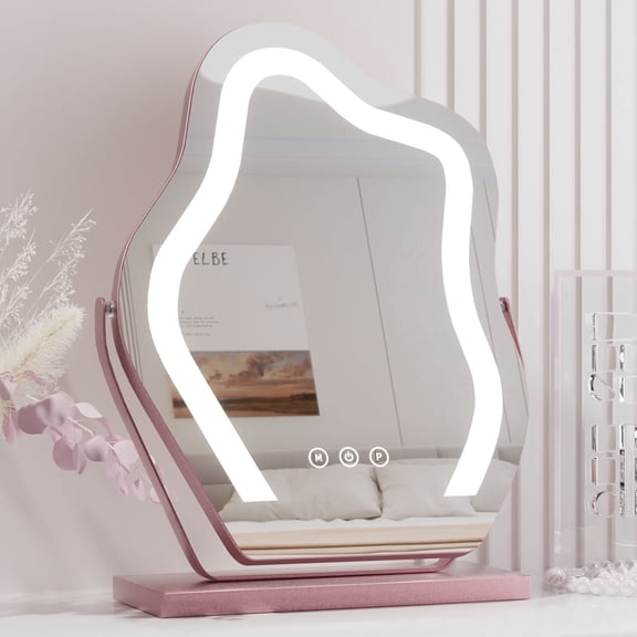 Odernirror Makeup Mirror with LED Lights, Cloud-Shaped Vanity Mirror, 360° Rotation, Rose Gold