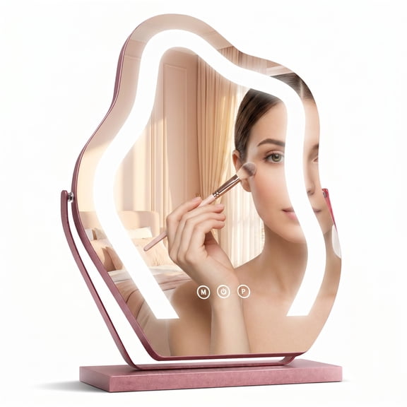 Odernirror Makeup Mirror with LED Lights, Cloud-Shaped Vanity Mirror, 360° Rotation, Rose Gold