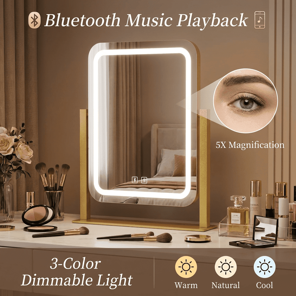 Odernirror Vanity Mirror with Bluetooth Speaker, Lighted Led Makeup ...