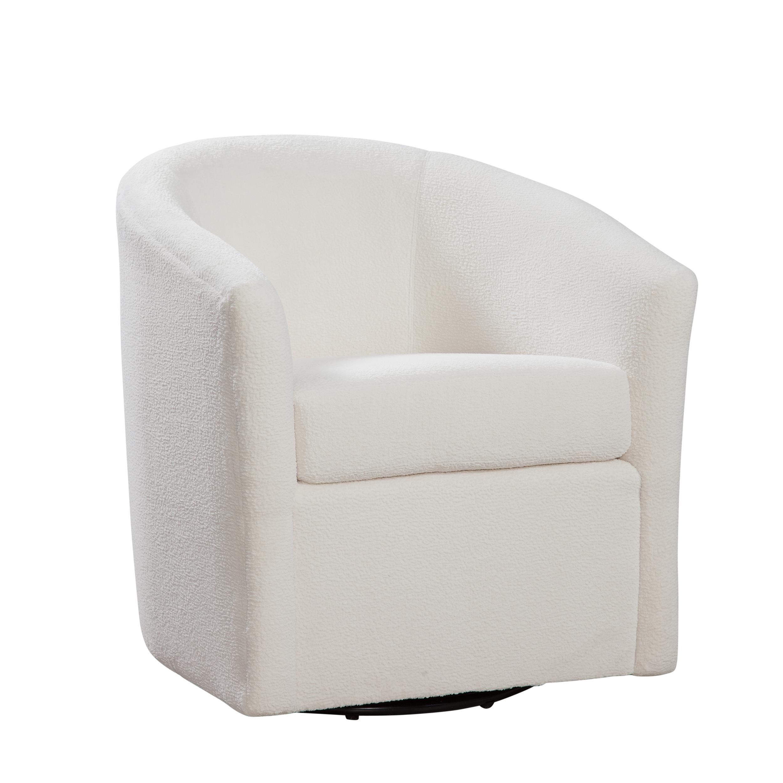 Ivory Velvet Barrel Swivel Accent Chair with Flared Arms