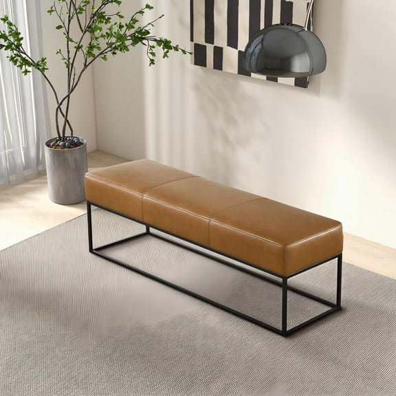 Odessa Tan Leather Bench