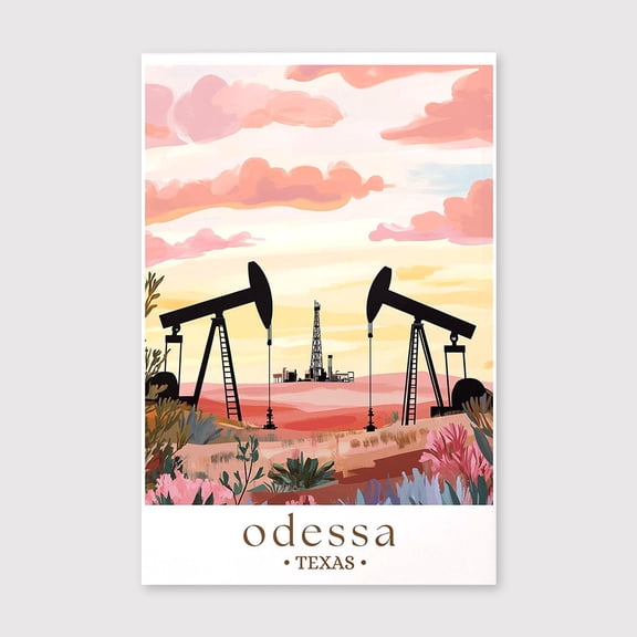 Odessa Texas Canvas, West Texas City Wall Art, Illustrated Skyline Decor