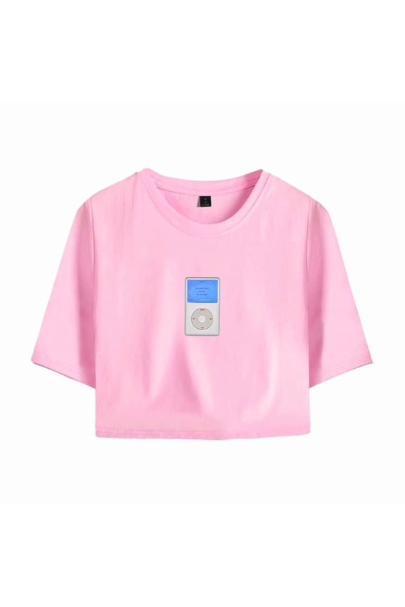 Odetari Merch IPOD Crop Top Midriff-Baring T-shirt Women Girl Rapper Short Sleeve