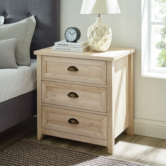 Walker Edison Farmhouse 3 Drawer Nightstand, White Oak