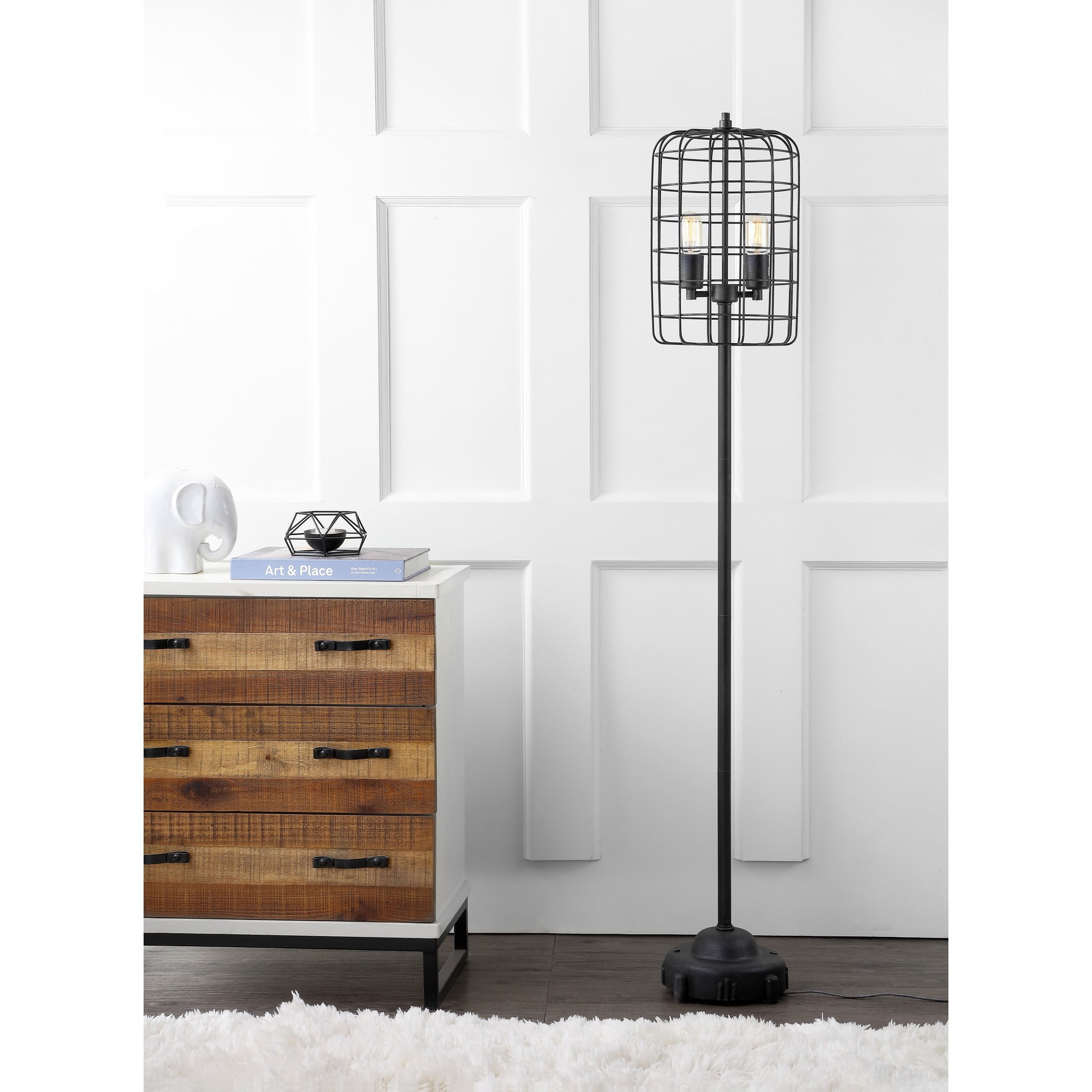 Odette 65" Black/Silver Industrial Metal Floor Lamp with Edison Bulb