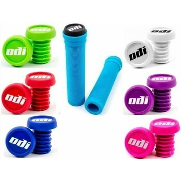 Odi Soft Longneck Flangeless Aqua Blue Bicycle Grips-Pick Your End Plug Color Aqua/Black