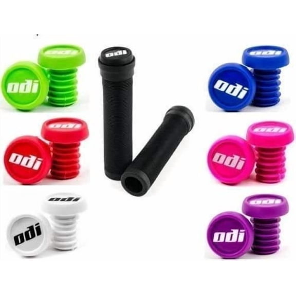 Odi Soft Longneck Flangeless Black Bicycle Grips-Pick Your End Plug Color Black/Pink
