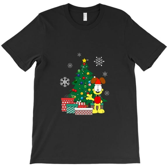 Odie Around The Christmas Tree Funny Holiday Cartoon Graphic T-Shirt G6549, Up to 5XL