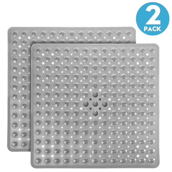 Odies 2 Pack Shower Stall Mat, 21x21 Square Bathroom Bath Tub Mats for Stand up Showers and Small Bathtubs Drain Holes Keep Floor Clean, Suction Cups Soft on Feet Machine Washable Clear