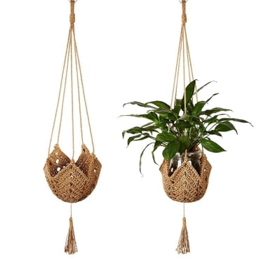 4 Pack Hanging Plant Hook, Plant Hangers Indoor, Wooden Hanging Basket ...