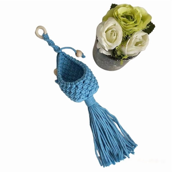 Odies Air Plants Holders Air Fern Macrame Plant Hanger Indoor Hanging Planter Basket for Tillandsias Display Air Plant Stand, Boho Home Decoration Gift Idea,Blue,15.7 Inch