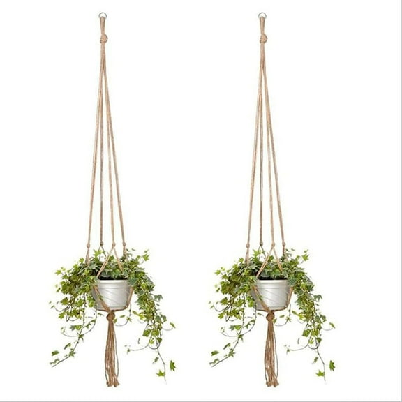 Odies Macrame Plant Hanger Indoor Jute Hanging Planter Basket Flower Pot Holder No Tassels for Boho Home Decor 41Inch, Brown, Set of 2 (POTS NOT Included)