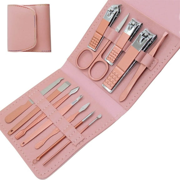 Odies Manicure Set Professional Nail Clipper Kit-12 Pieces Stainless Steel Manicure Kit,Nail Care Tools with Luxurious Travel Case,Pink
