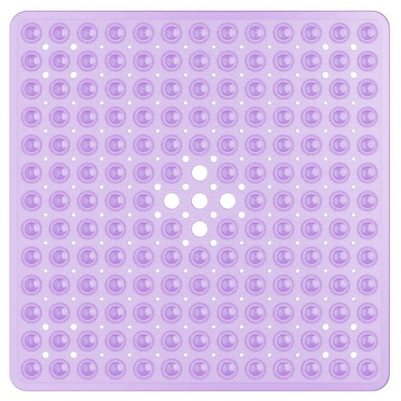Odies Square Bath Shower Tub Mat for Bathroom, Non Slip Bathtub Mats with Suction Cups, Drain Holes, Machine Washable, 21 x 21 Inches, Purple