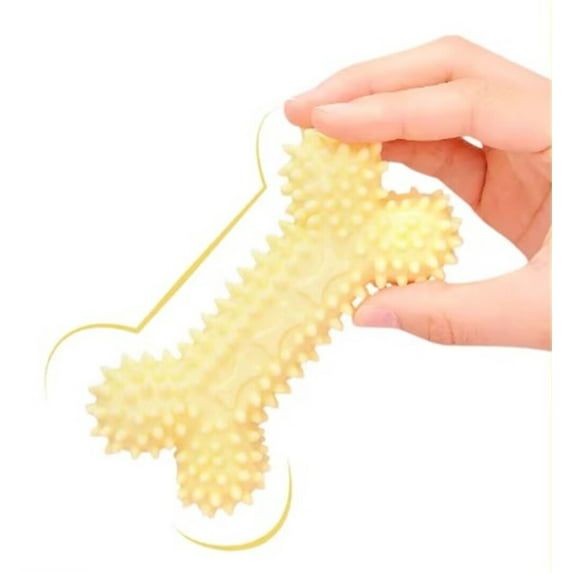 Odies Squeaky Dog Chew Toy, Tough Durable Natural Rubber Bone with Toothbrush, Indestructible for Aggressive Chewers Large Medium Breed Teeth Cleaning,Yellow