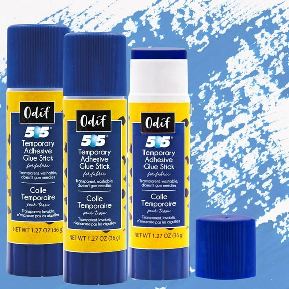 Odif 505 Temporary Adhesive Fabric Glue Stick | Fabric Glue Sticks with No Residue | Disappears After Washing | Precise Application Fabric Adhesive 1.27 oz (3)
