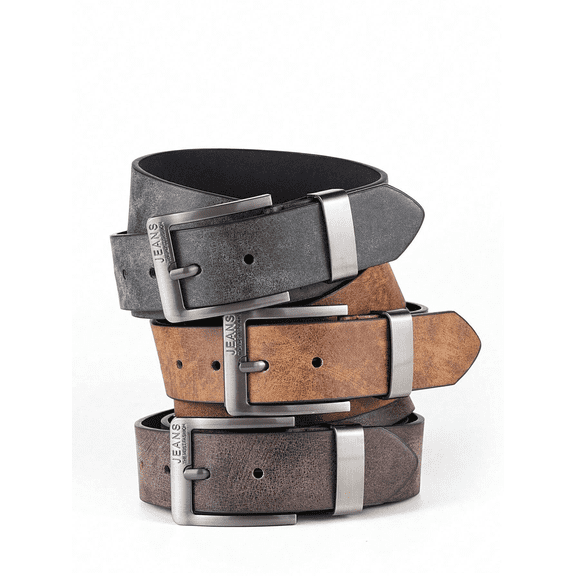Odifni 2 Pack classic belt men, brown black, solid leather,prong buckle, for casual dress