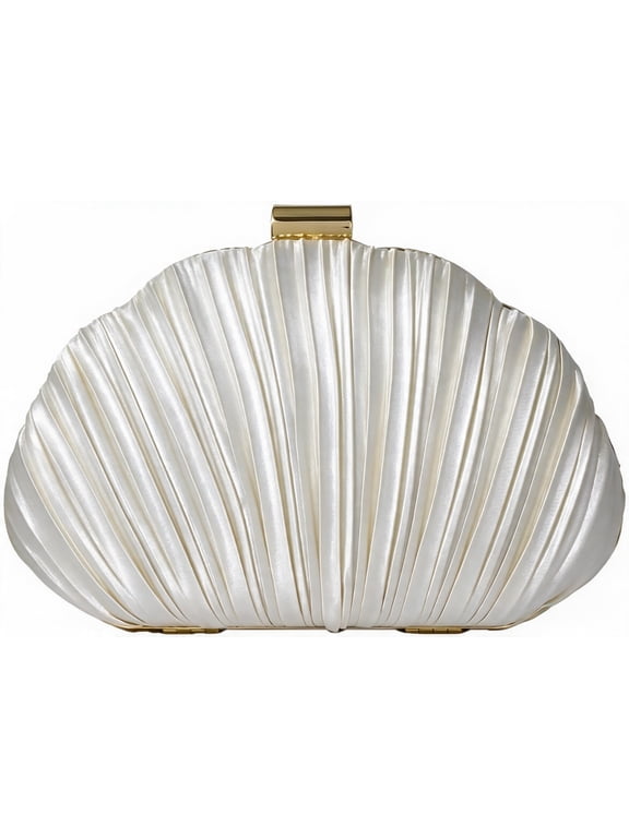 Women Satin Pleated Clutch Bag, Shell Evening Purse with Gold Clasp,clutch for party or wedding