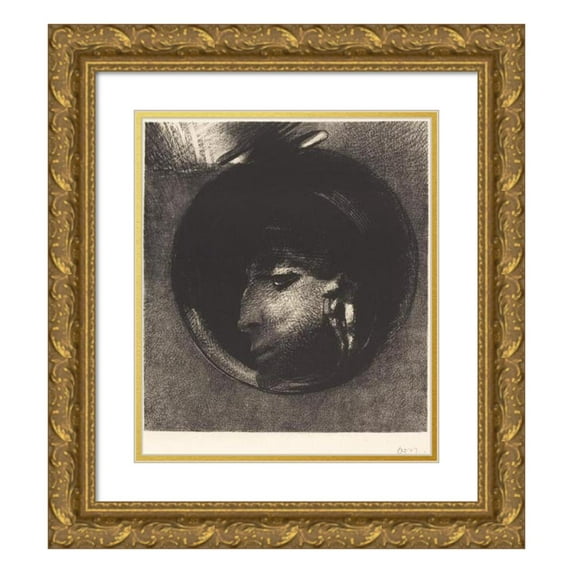 Odilon Redon 12x14 Gold Ornate Wood Frame and Double Matted Museum Art Print Titled - Atrial Cell (Auricular Cell) (1894)
