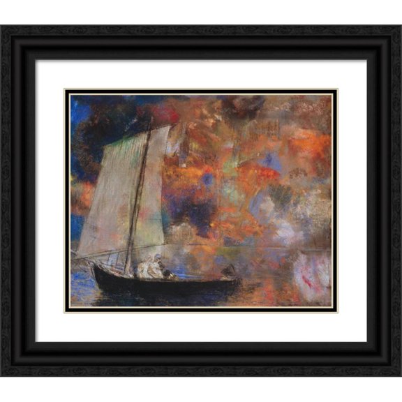 Odilon Redon 14x12 Black Ornate Wood Framed Double Matted Museum Art Print Titled: Flower Clouds (C. 1903)