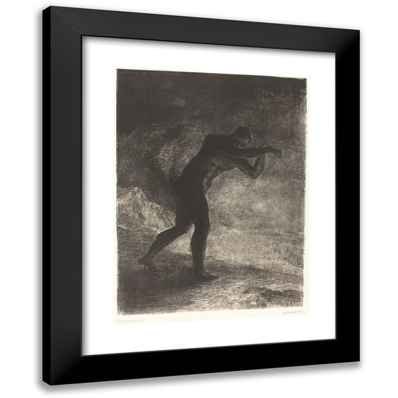 Odilon Redon 14x18 Black Modern Framed Museum Art Print Titled - And Man Appeared, Questioning the Ground He Comes Out and Who Attracts Him, He Fell for the Way Around (1883)