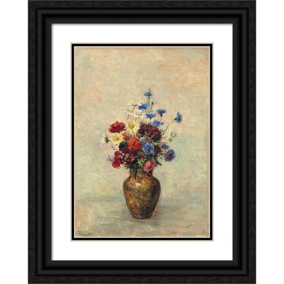 Odilon Redon 14x18 Black Ornate Wood Framed Double Matted Museum Art Print Titled - Flowers in a Vase (C. 1910)
