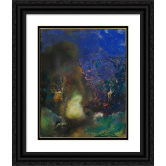 Odilon Redon 15x18 Black Ornate Wood Framed Double Matted Museum Art Print Titled - Roger and Angelica (1910)