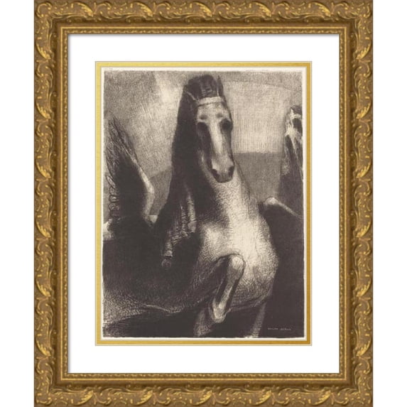Odilon Redon 15x18 Gold Ornate Wood Frame and Double Matted Museum Art Print Titled - L’Aile (The Wing) (1893)