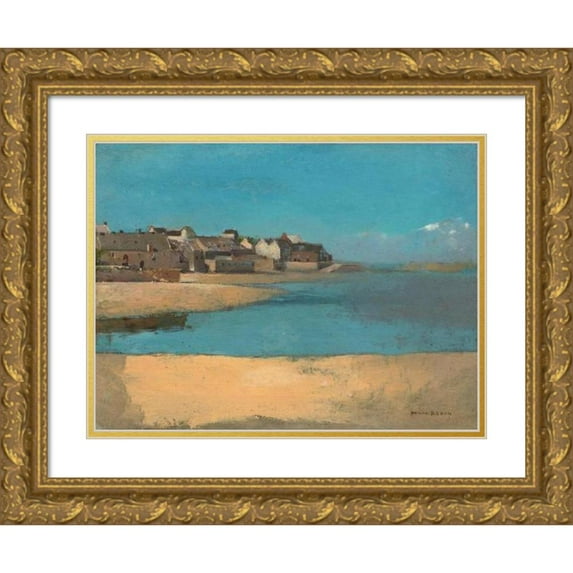 Odilon Redon 18x15 Gold Ornate Wood Frame and Double Matted Museum Art Print Titled - Village by the Sea in Brittany (C. 1880)