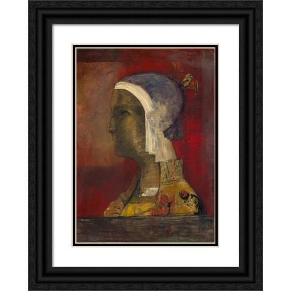 Odilon Redon 18x24 Black Ornate Framed Double Matted Museum Art Print Titled: Symbolic Head (C. 1890)